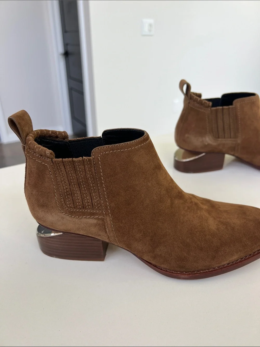 Alexander Wang kori brown suede ankle boots pointed toe booties cut out heels 37